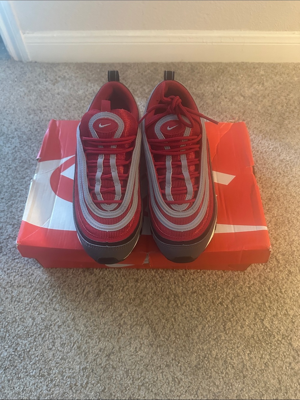 Nike Men's Red and Gray Retro-Style Sneakers